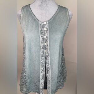 POL Sage Green Lace Crochet Tank Top